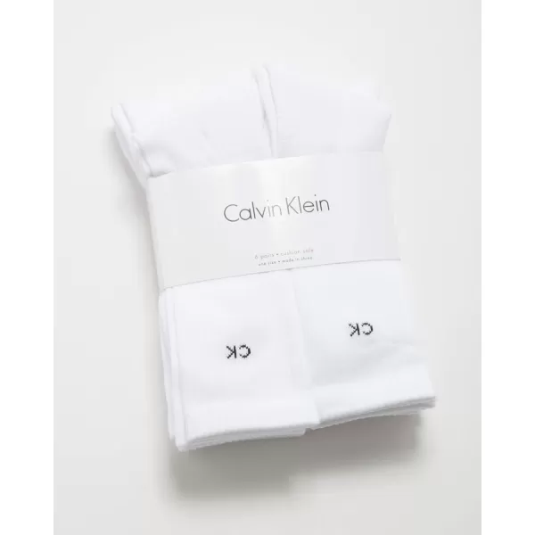 Calvin Klein Mens 6 Pair Athletic Crew SocksWhite Solid