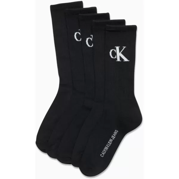 Calvin Klein Mens Athletic Socks  Cushion Crew Socks 5 PackBlack Light Grey Logo