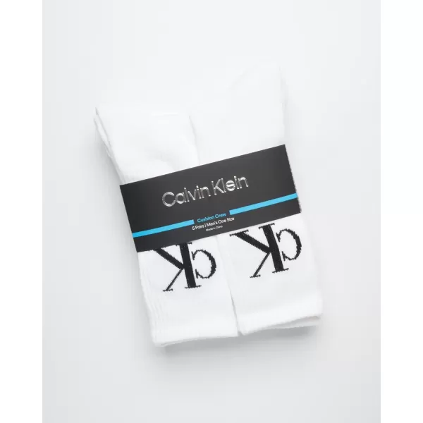 Calvin Klein Mens Athletic Socks  Cushion Crew Socks 5 PackWhite Light Grey Logo