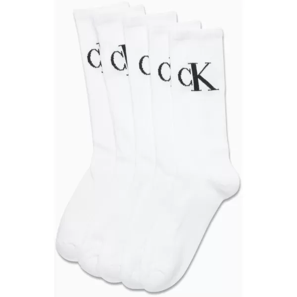 Calvin Klein Mens Athletic Socks  Cushion Crew Socks 5 PackWhite Light Grey Logo