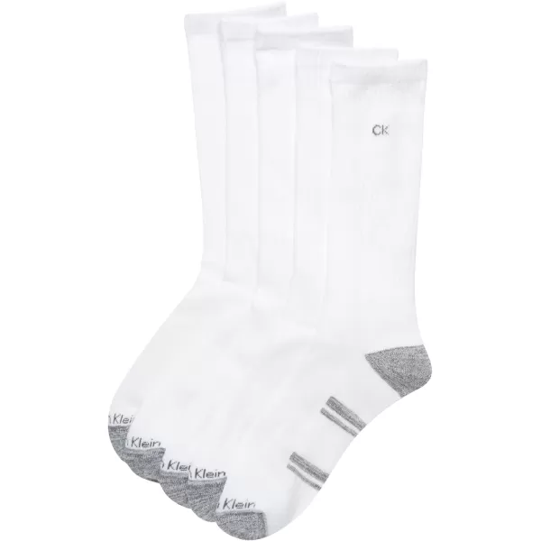 Calvin Klein Mens Athletic Socks  Cushion Crew Socks 5 PackWhiteGrey