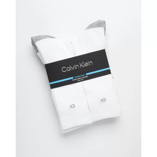 Calvin Klein Mens Athletic Socks  Cushion Crew Socks 5 PackWhiteGrey