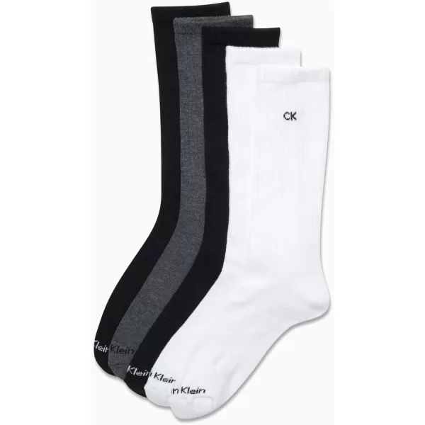 Calvin Klein Mens Athletic Socks  Cushion Crew Socks 5 PackWhiteGreyBlack