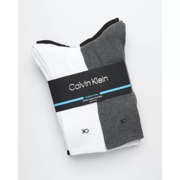 Calvin Klein Mens Athletic Socks  Cushion Crew Socks 5 PackWhiteGreyBlack