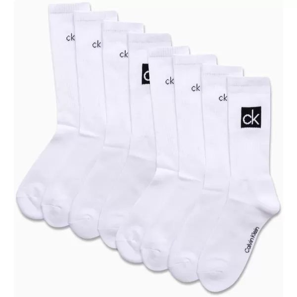 Calvin Klein Mens Athletic Socks  Lightweight Cotton Blend Crew Socks 8 PackWhite