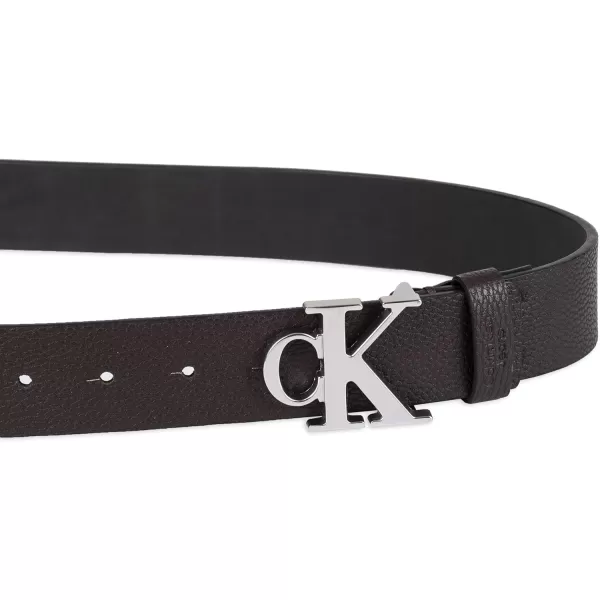 Calvin Klein Mens Casual CK Monogram Cut Out Buckle BeltDark Brown