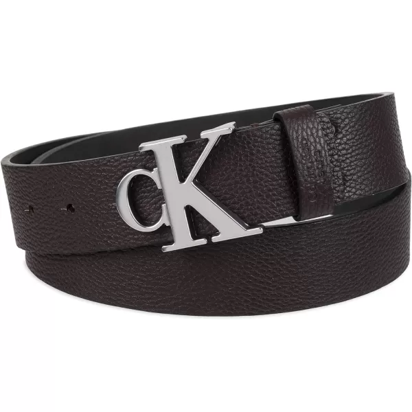 Calvin Klein Mens Casual CK Monogram Cut Out Buckle BeltDark Brown