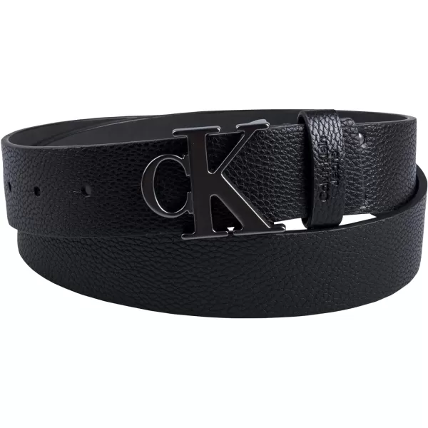 Calvin Klein Mens Casual CK Monogram Cut Out Buckle BeltLogo Black