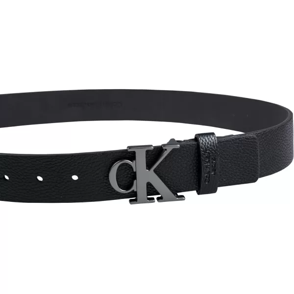 Calvin Klein Mens Casual CK Monogram Cut Out Buckle BeltLogo Black