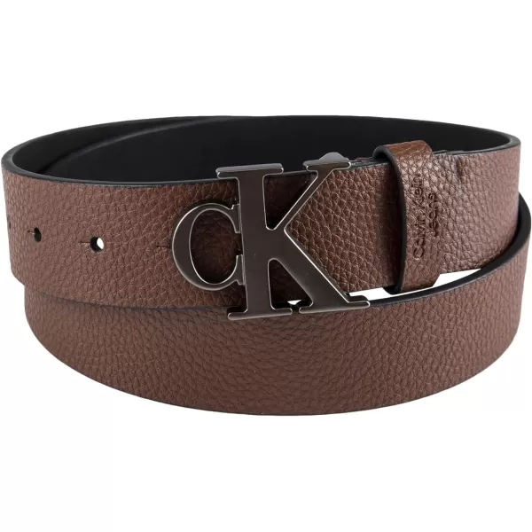 Calvin Klein Mens Casual CK Monogram Cut Out Buckle BeltLogo Light Brown