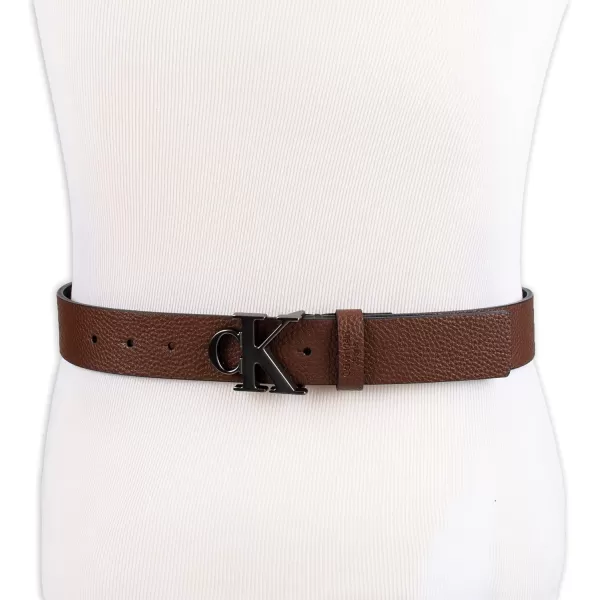 Calvin Klein Mens Casual CK Monogram Cut Out Buckle BeltLogo Light Brown