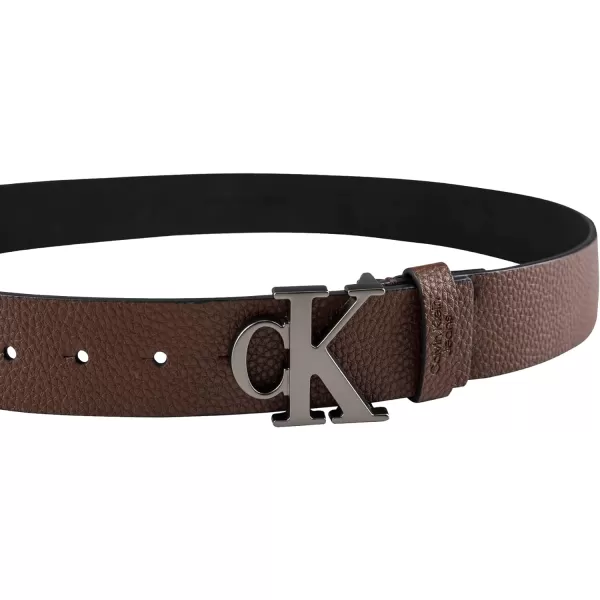 Calvin Klein Mens Casual CK Monogram Cut Out Buckle BeltLogo Light Brown