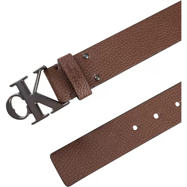 Calvin Klein Mens Casual CK Monogram Cut Out Buckle BeltLogo Light Brown