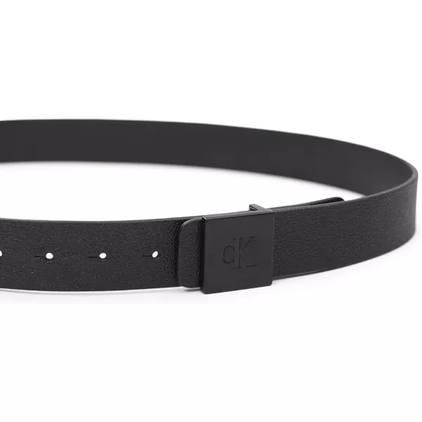 Calvin Klein Mens Casual Statement Plaque Buckle Belt with Logo TreatmentBlack Square