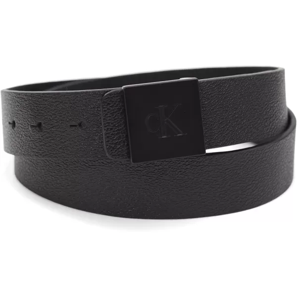 Calvin Klein Mens Casual Statement Plaque Buckle Belt with Logo TreatmentBlack Square