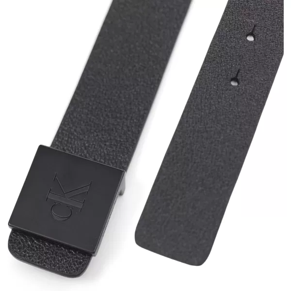 Calvin Klein Mens Casual Statement Plaque Buckle Belt with Logo TreatmentBlack Square