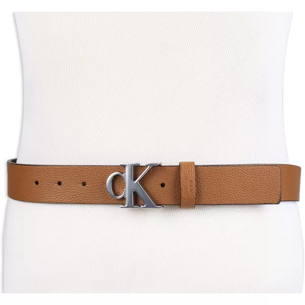 Calvin Klein Mens Casual Statement Plaque Buckle Belt with Logo TreatmentTan