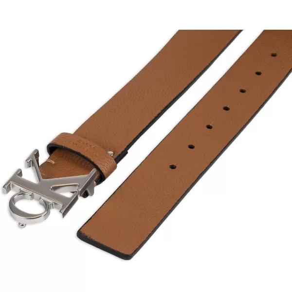 Calvin Klein Mens Casual Statement Plaque Buckle Belt with Logo TreatmentTan