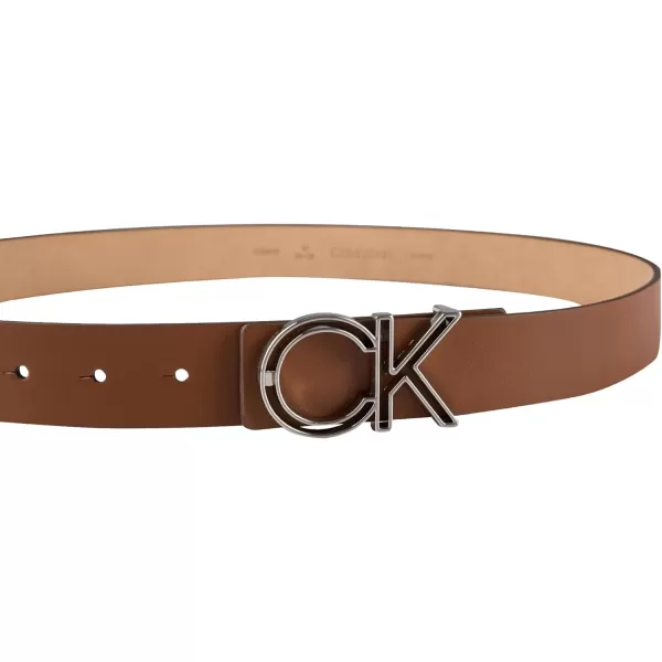 Calvin Klein Mens Casual Statement Plaque Buckle Belt with Logo TreatmentTan Plaque