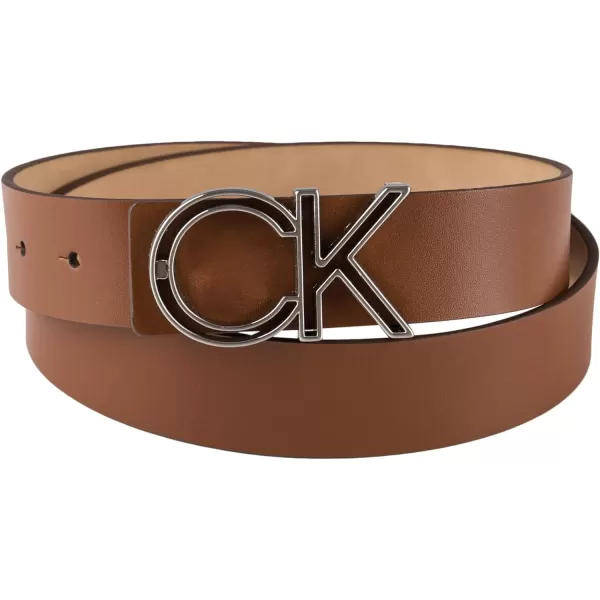 Calvin Klein Mens Casual Statement Plaque Buckle Belt with Logo TreatmentTan Plaque