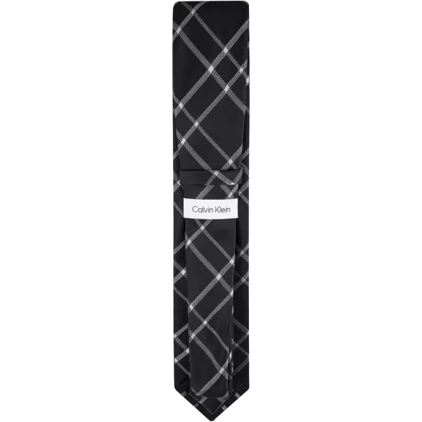 Calvin Klein Mens Classic Black Solid and Pattern Ties  Regular and Extra Large SizesBlack Plaid Pattern