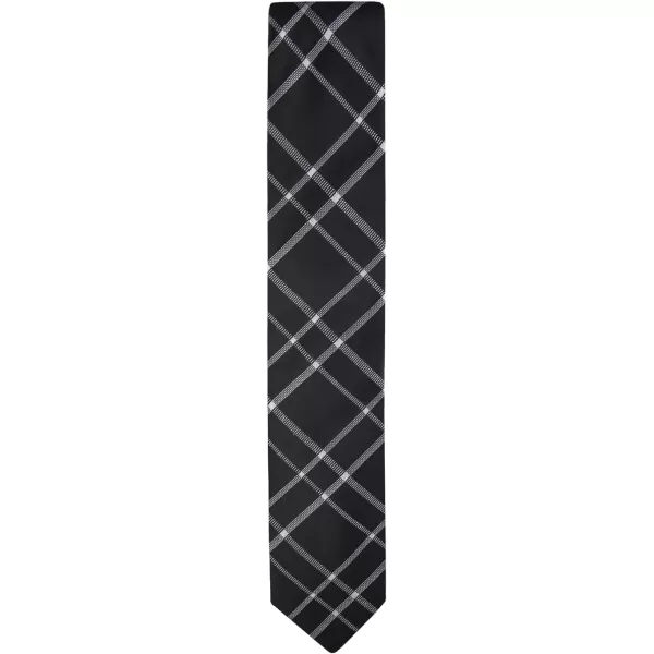 Calvin Klein Mens Classic Black Solid and Pattern Ties  Regular and Extra Large SizesBlack Plaid Pattern