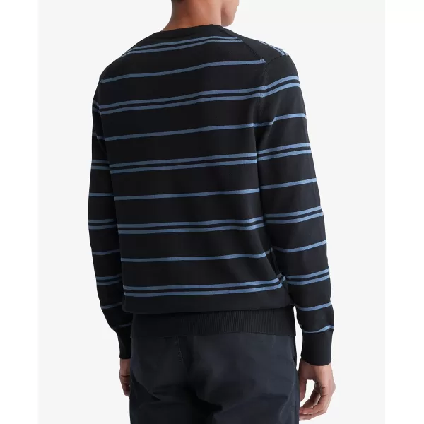 Calvin Klein Mens Compact Cotton Stripe Crewneck SweaterBlack