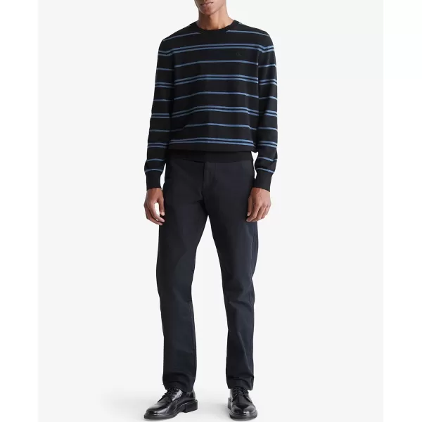 Calvin Klein Mens Compact Cotton Stripe Crewneck SweaterBlack