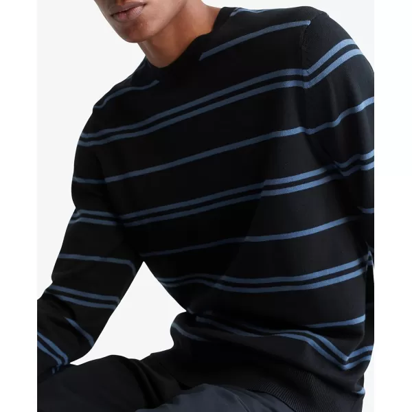 Calvin Klein Mens Compact Cotton Stripe Crewneck SweaterBlack