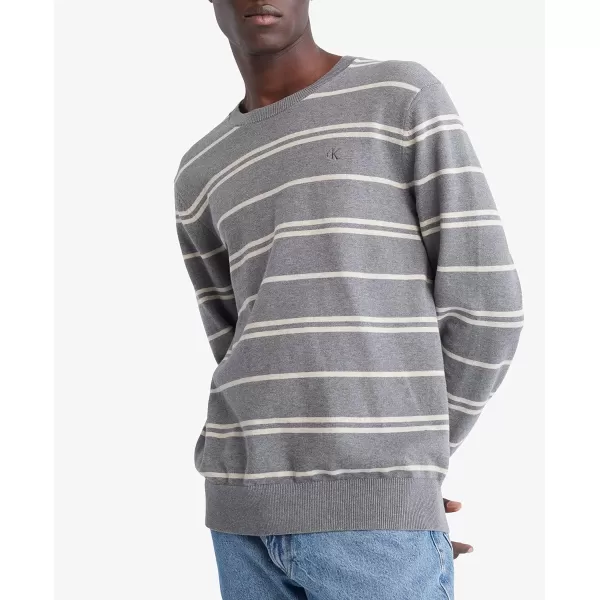 Calvin Klein Mens Compact Cotton Stripe Crewneck SweaterMedium Grey Heather