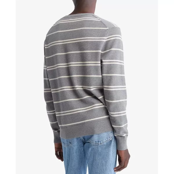 Calvin Klein Mens Compact Cotton Stripe Crewneck SweaterMedium Grey Heather