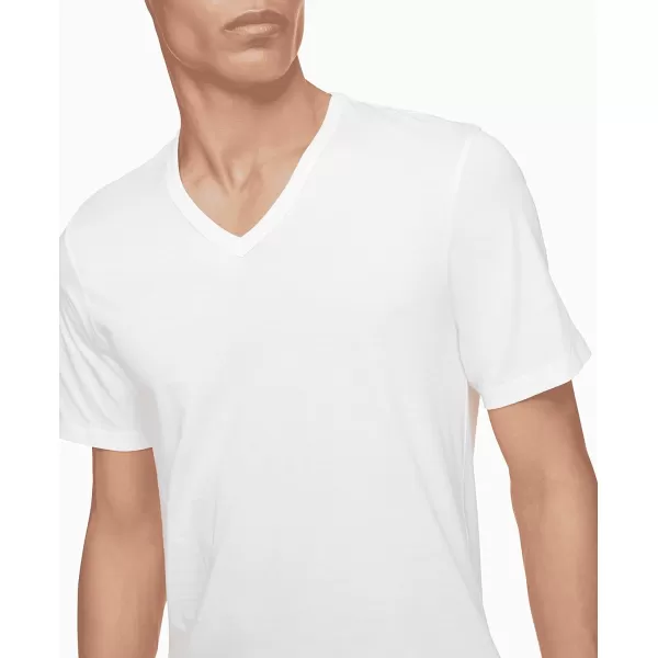 Calvin Klein Mens Cotton Classic 3Pack Slim Undershirts3 White  Vneck