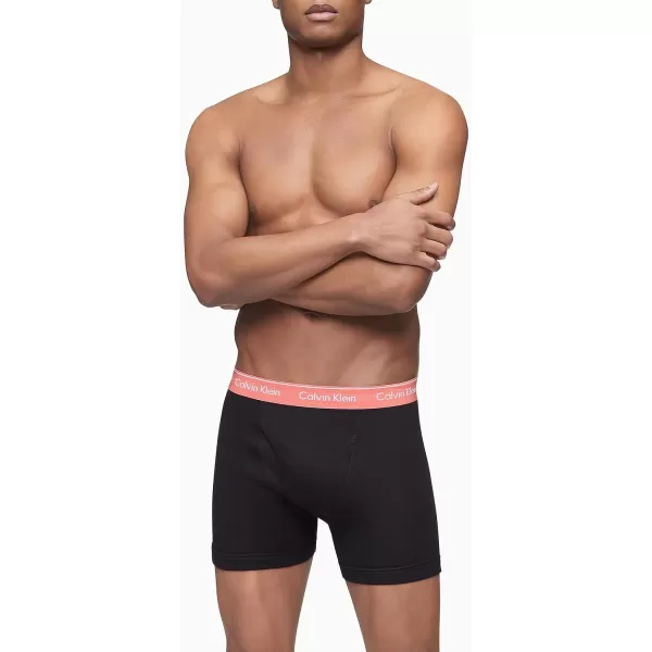 Calvin Klein Mens Cotton Classics 3Pack Boxer BriefBlack Bodies W Cerise Lipstick Grey Heather Blue Edge