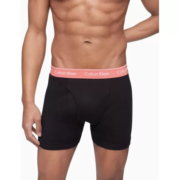 Calvin Klein Mens Cotton Classics 3Pack Boxer BriefBlack Bodies W Cerise Lipstick Grey Heather Blue Edge