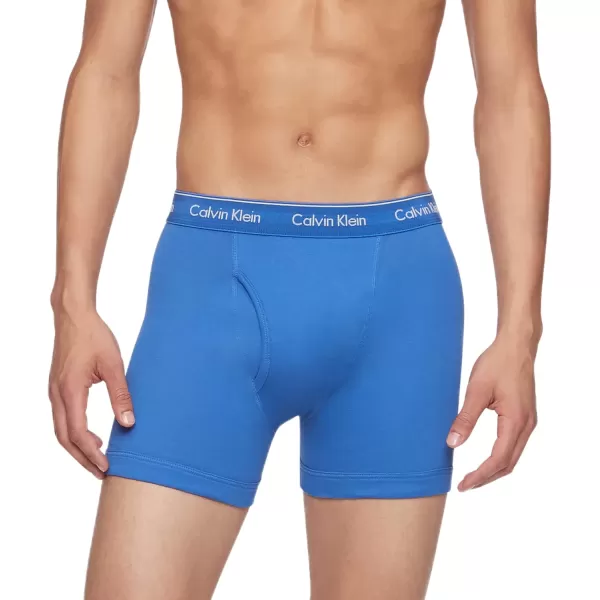 Calvin Klein Mens Cotton Classics 3Pack Boxer BriefMedieval Blue Minnow Blue Bay