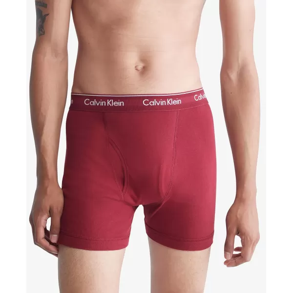 Calvin Klein Mens Cotton Classics 3Pack Boxer BriefTuffet Red Carpet Tapioca