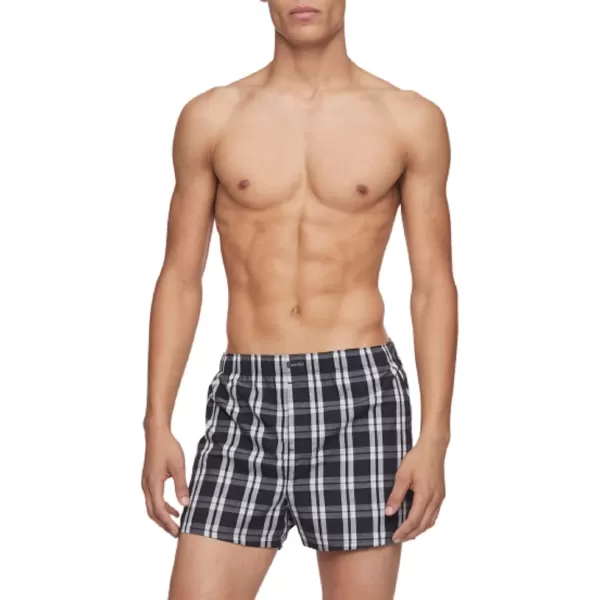 Calvin Klein Mens Cotton Classics 3Pack BoxerBlackMorgan Plaid BlackMontague Stripe Black