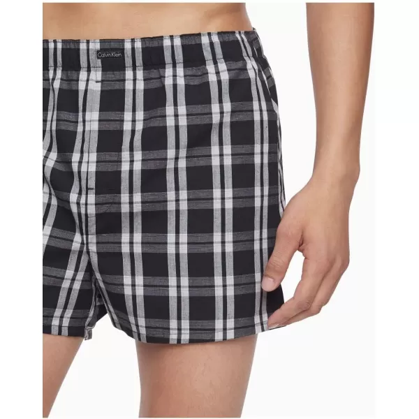 Calvin Klein Mens Cotton Classics 3Pack BoxerBlackMorgan Plaid BlackMontague Stripe Black