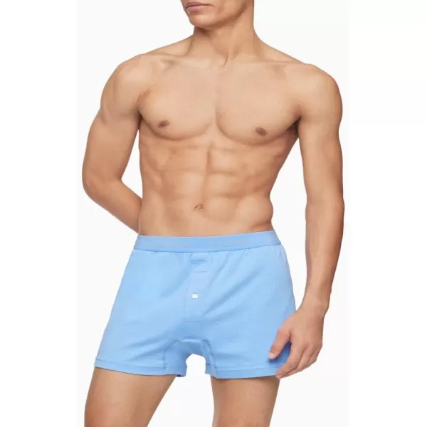Calvin Klein Mens Cotton Classics 3Pack Knit BoxerBlue Bay Minnow Medieval Blue
