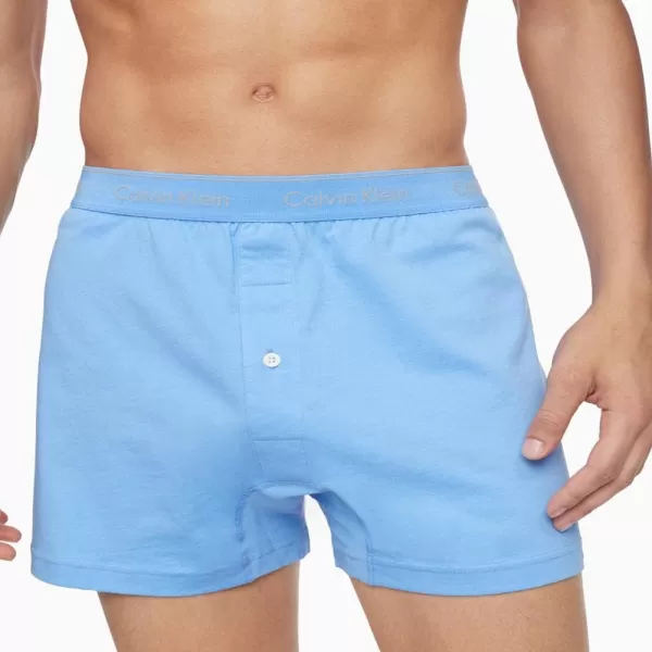 Calvin Klein Mens Cotton Classics 3Pack Knit BoxerBlue Bay Minnow Medieval Blue