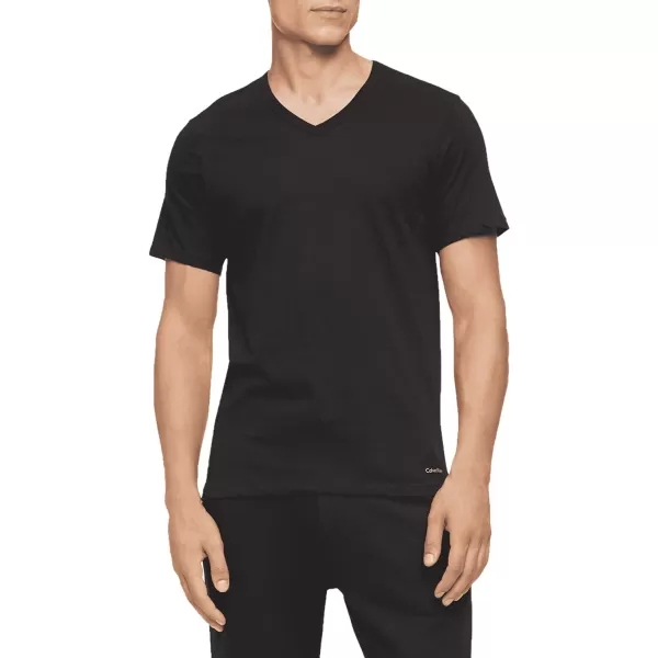 Calvin Klein Mens Cotton Classics 3Pack Undershirts3 Black  Vneck