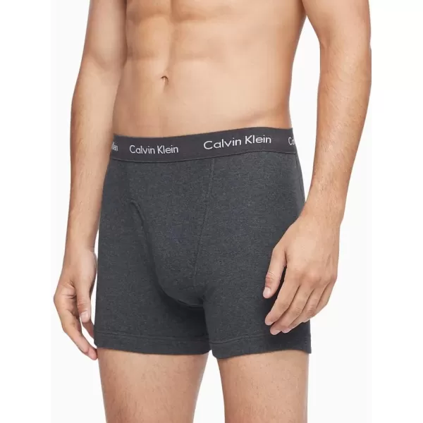 Calvin Klein Mens Cotton Classics 5Pack Boxer Brief2 Blue Shadow Body WBlue Shadow Waistband 2 Charcoal Heather Body WCharcoal Heather Waistband 1 Black Body WBlack Waistband