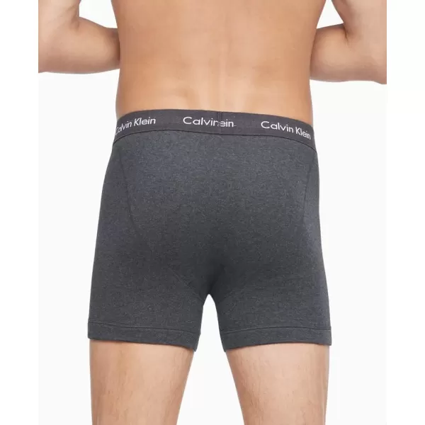 Calvin Klein Mens Cotton Classics 5Pack Boxer Brief2 Blue Shadow Body WBlue Shadow Waistband 2 Charcoal Heather Body WCharcoal Heather Waistband 1 Black Body WBlack Waistband