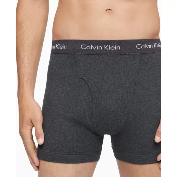 Calvin Klein Mens Cotton Classics 5Pack Boxer Brief2 Blue Shadow Body WBlue Shadow Waistband 2 Charcoal Heather Body WCharcoal Heather Waistband 1 Black Body WBlack Waistband