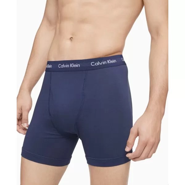 Calvin Klein Mens Cotton Stretch 3Pack Boxer BriefBlack  Blue Shadow  Cobalt Water