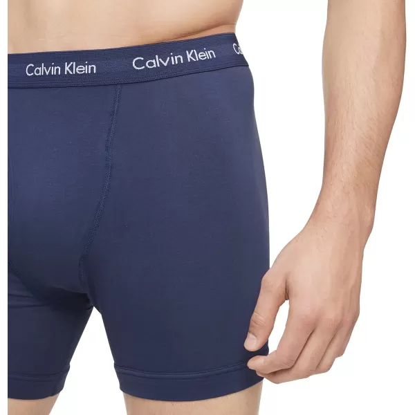 Calvin Klein Mens Cotton Stretch 3Pack Boxer BriefBlack  Blue Shadow  Cobalt Water