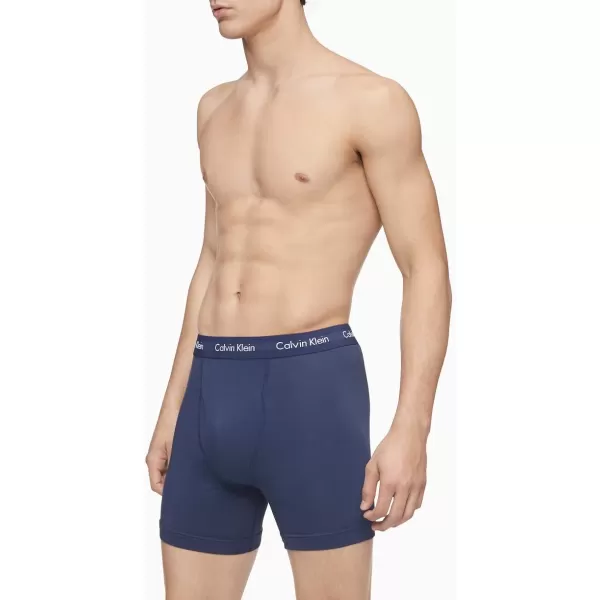 Calvin Klein Mens Cotton Stretch 3Pack Boxer BriefBlack  Blue Shadow  Cobalt Water