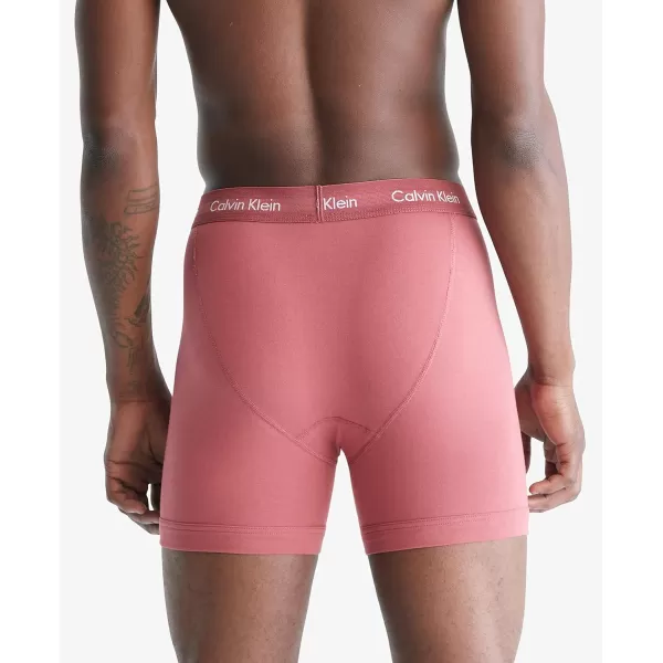 Calvin Klein Mens Cotton Stretch 3Pack Boxer BriefGrey Heather  Silver Birch  Raspberry Blush