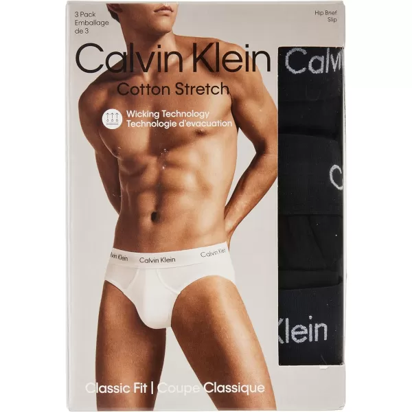 Calvin Klein Mens Cotton Stretch 3Pack Hip BriefBlack