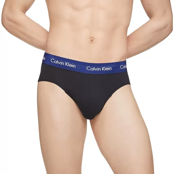 Calvin Klein Mens Cotton Stretch 3Pack Hip BriefBlack Bodies W Byou Blue  Exotic Coral  Topaz Gemstone